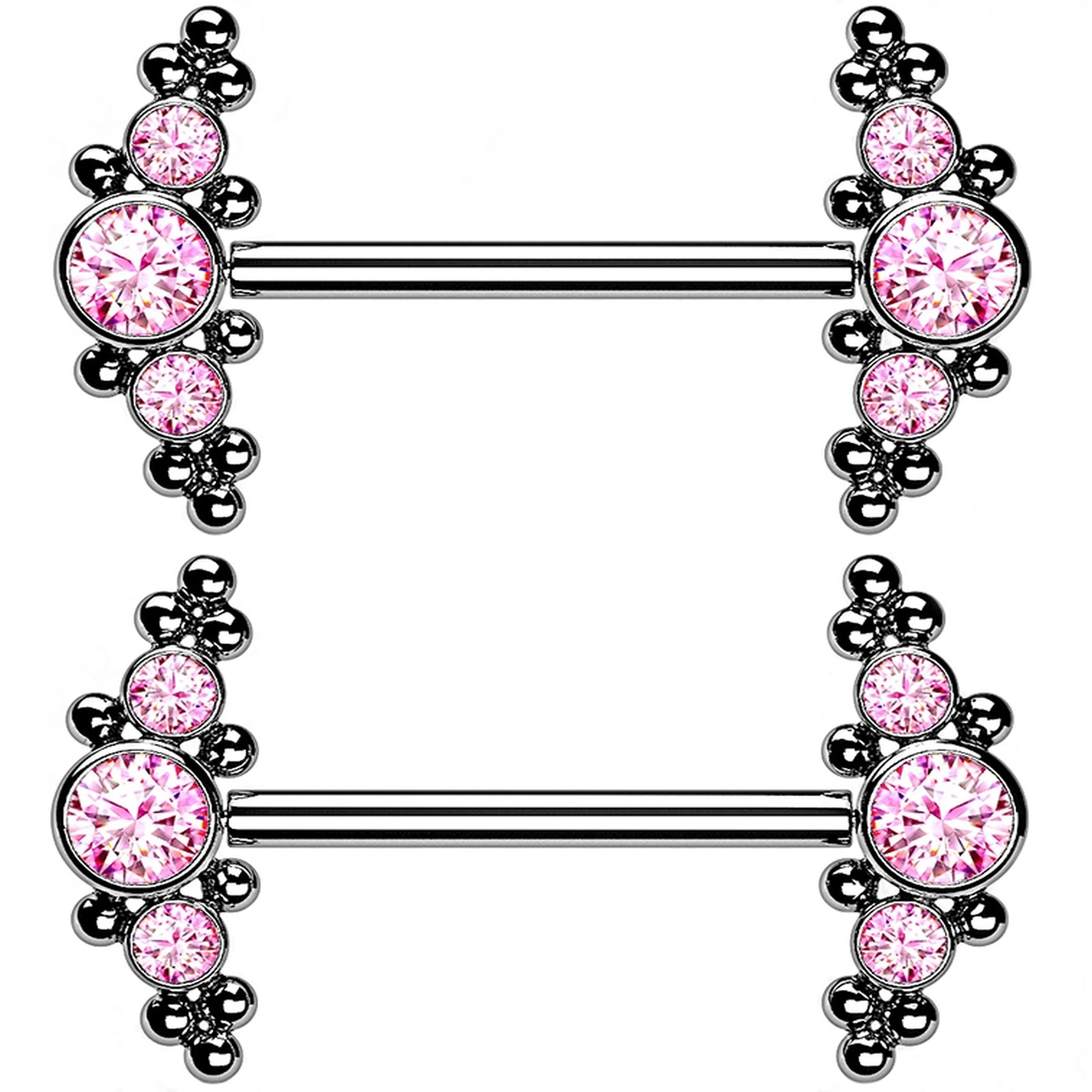 14G Beaded Pink CZ Titanium Threadless Nipple Ring Barbells - Mrs Treak