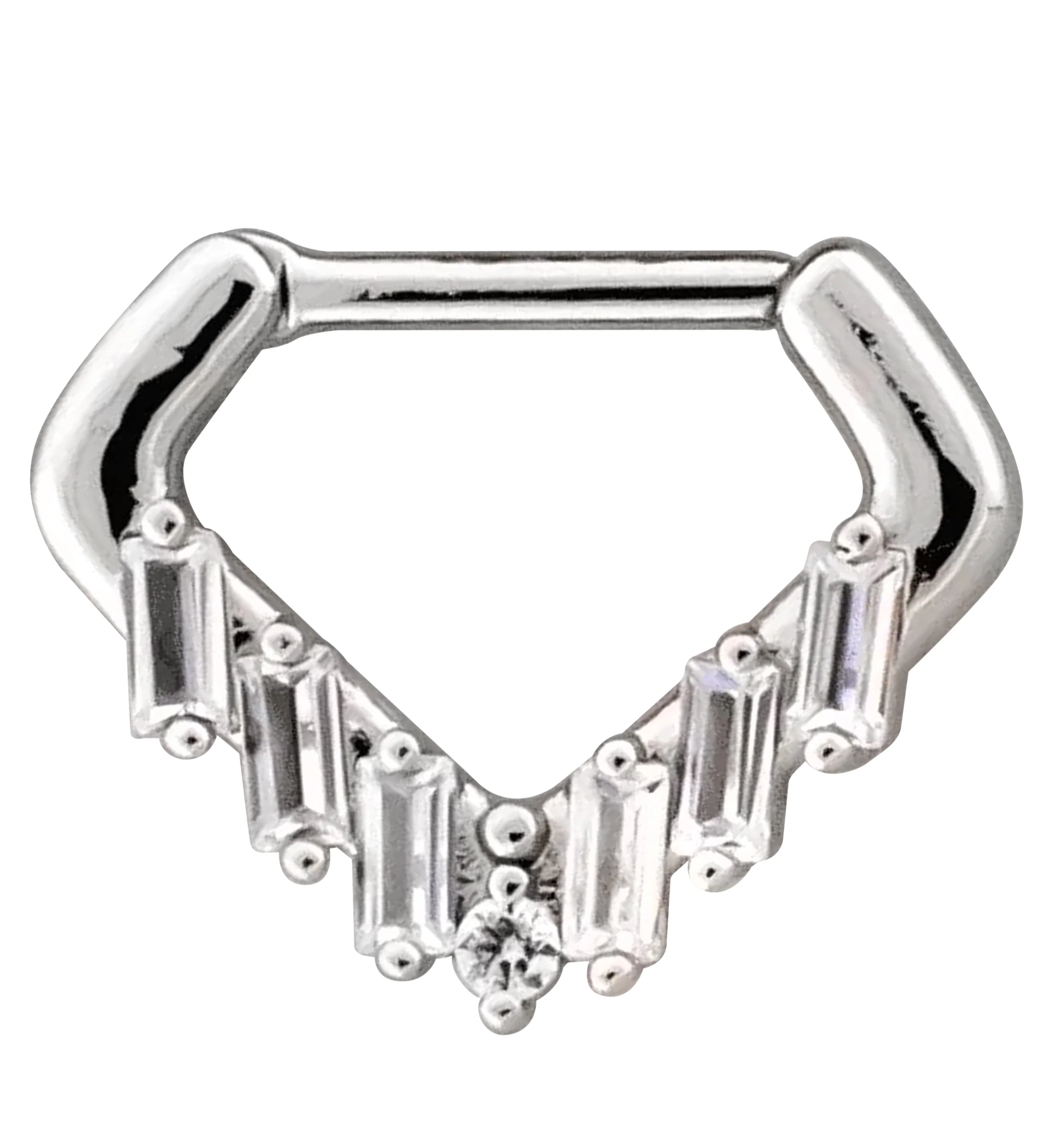 Point Baguette Clear CZ Stainless Steel Hinged Segment Ring - Mrs Treak