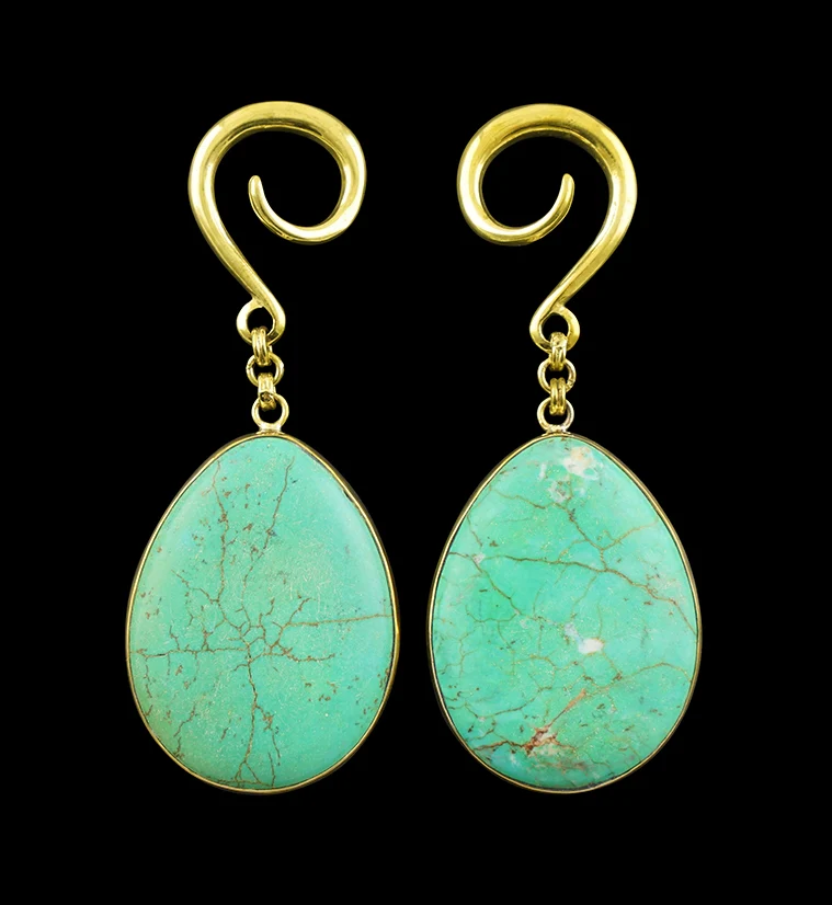 Green Howlite Teardrop Stone Ear Weights - Mrs Treak