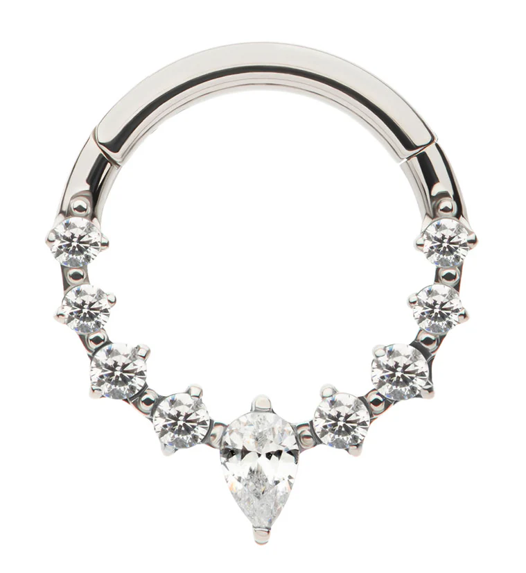 Teardrop Icicle Clear CZ Titanium Hinged Segment Ring - Mrs Treak