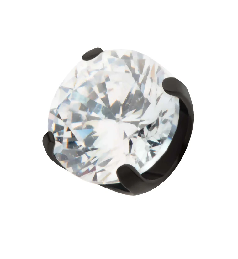 Black PVD Prong Clear CZ Internally Threaded Titanium Top - Mrs Treak