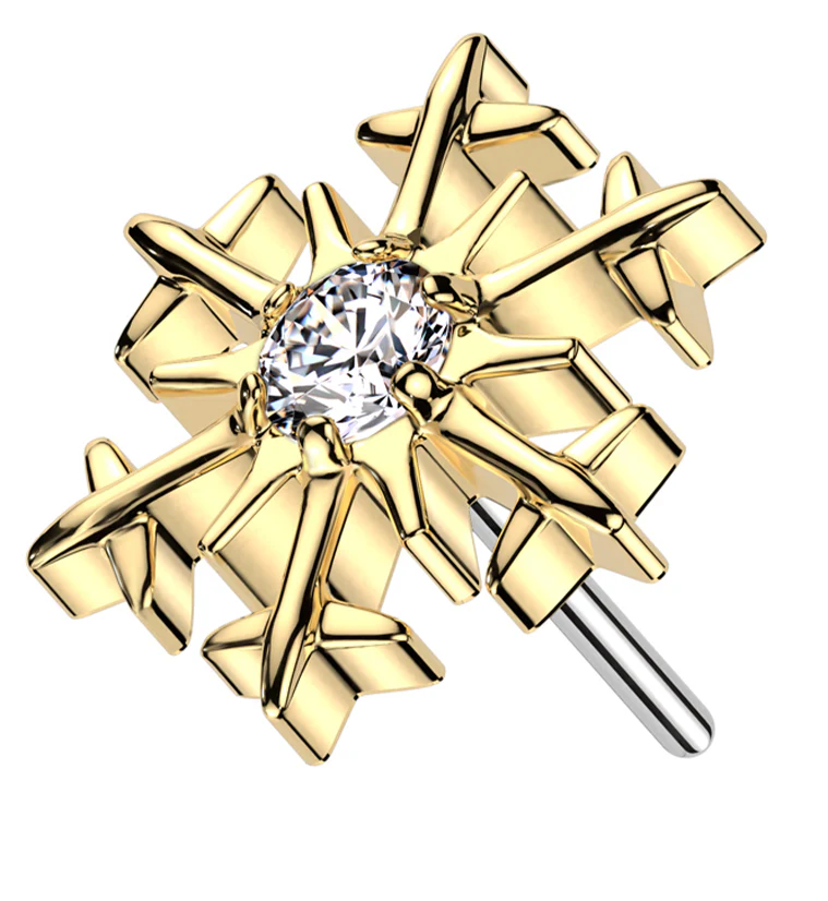 Gold PVD Snowflake Centered CZ Titanium Threadless Top - Mrs Treak