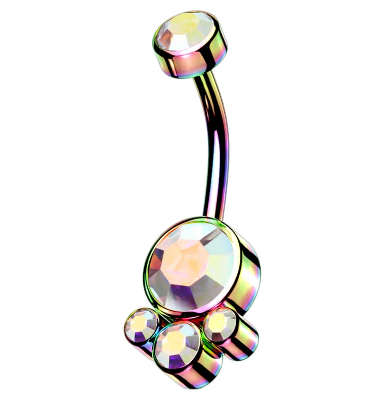 Rainbow PVD Aurora CZ Cluster Gem Belly Ring - Mrs Treak