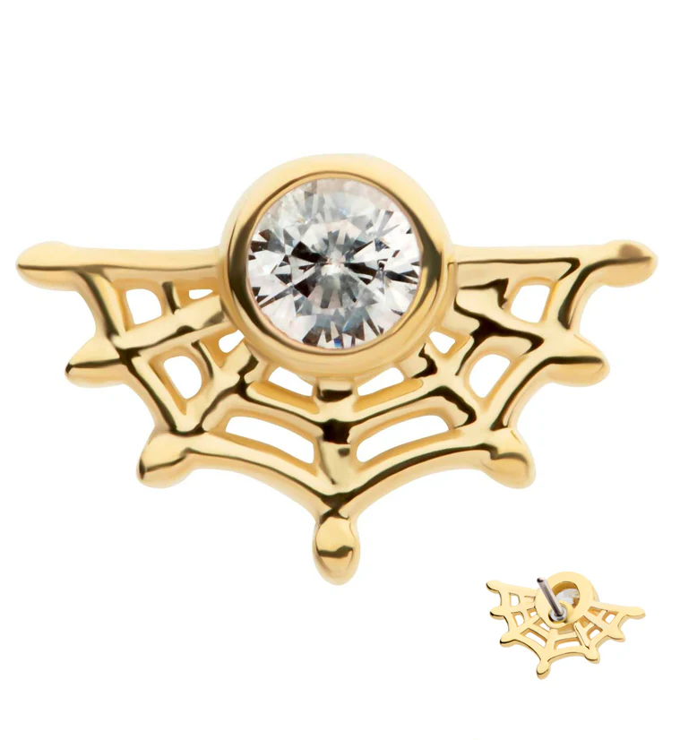 14kt Gold Clear CZ Spiderweb Threadless Top - Mrs Treak