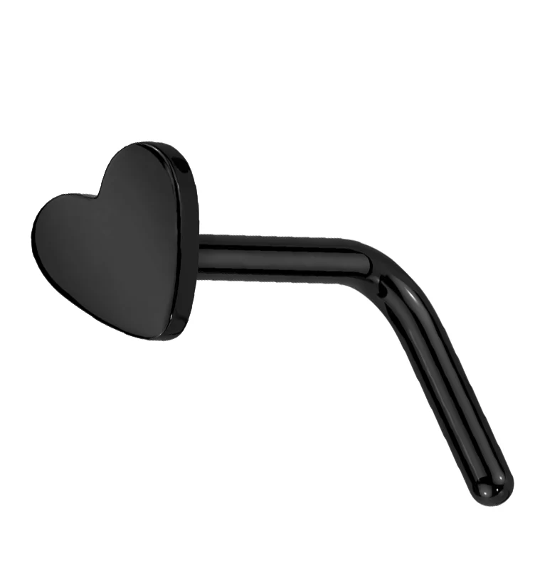 Black PVD Heart Top L Bend Titanium Nose Ring - Mrs Treak