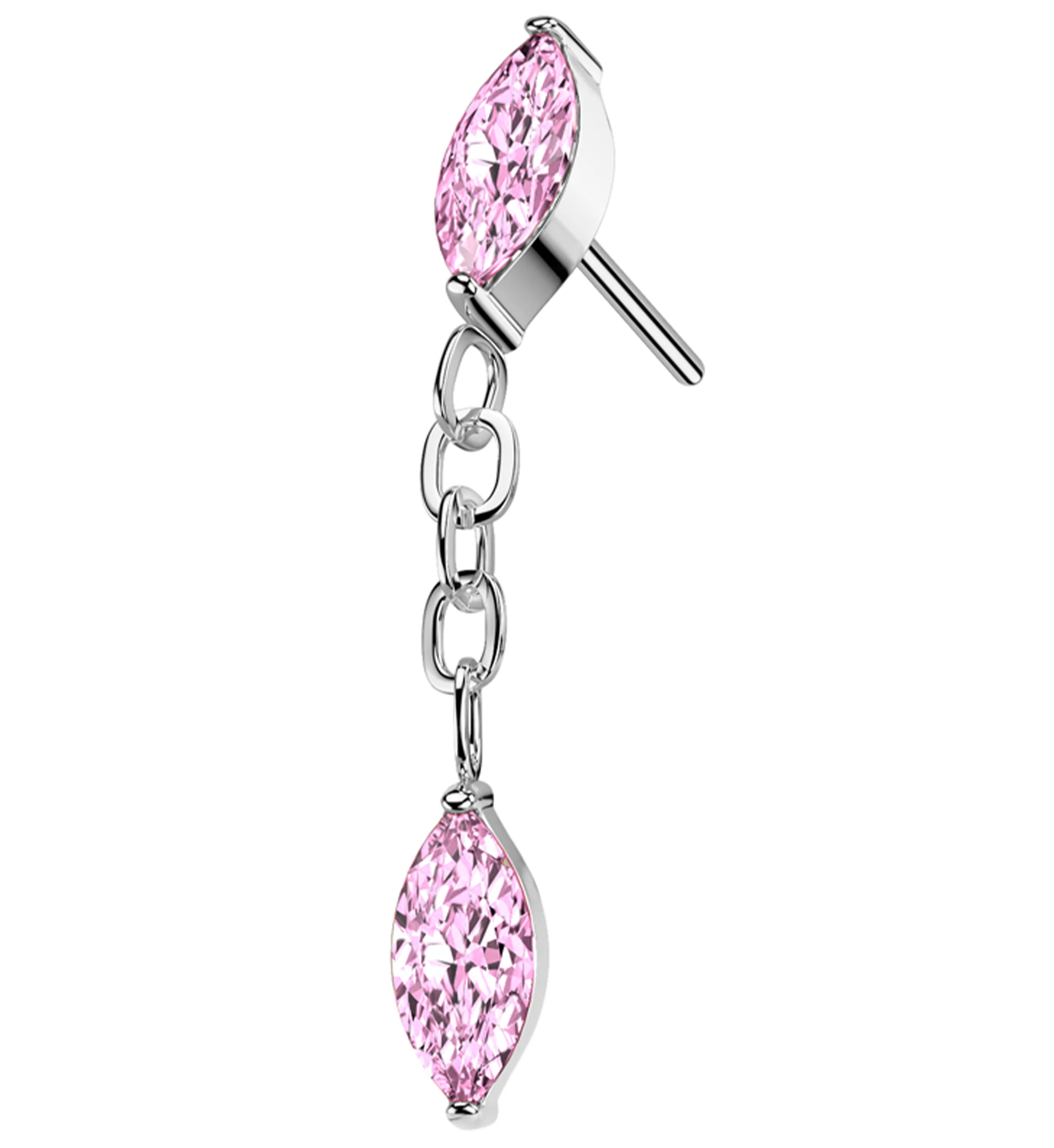 Teardrop Chain Link Dangle Pink CZ Titanium Threadless Top - Mrs Treak