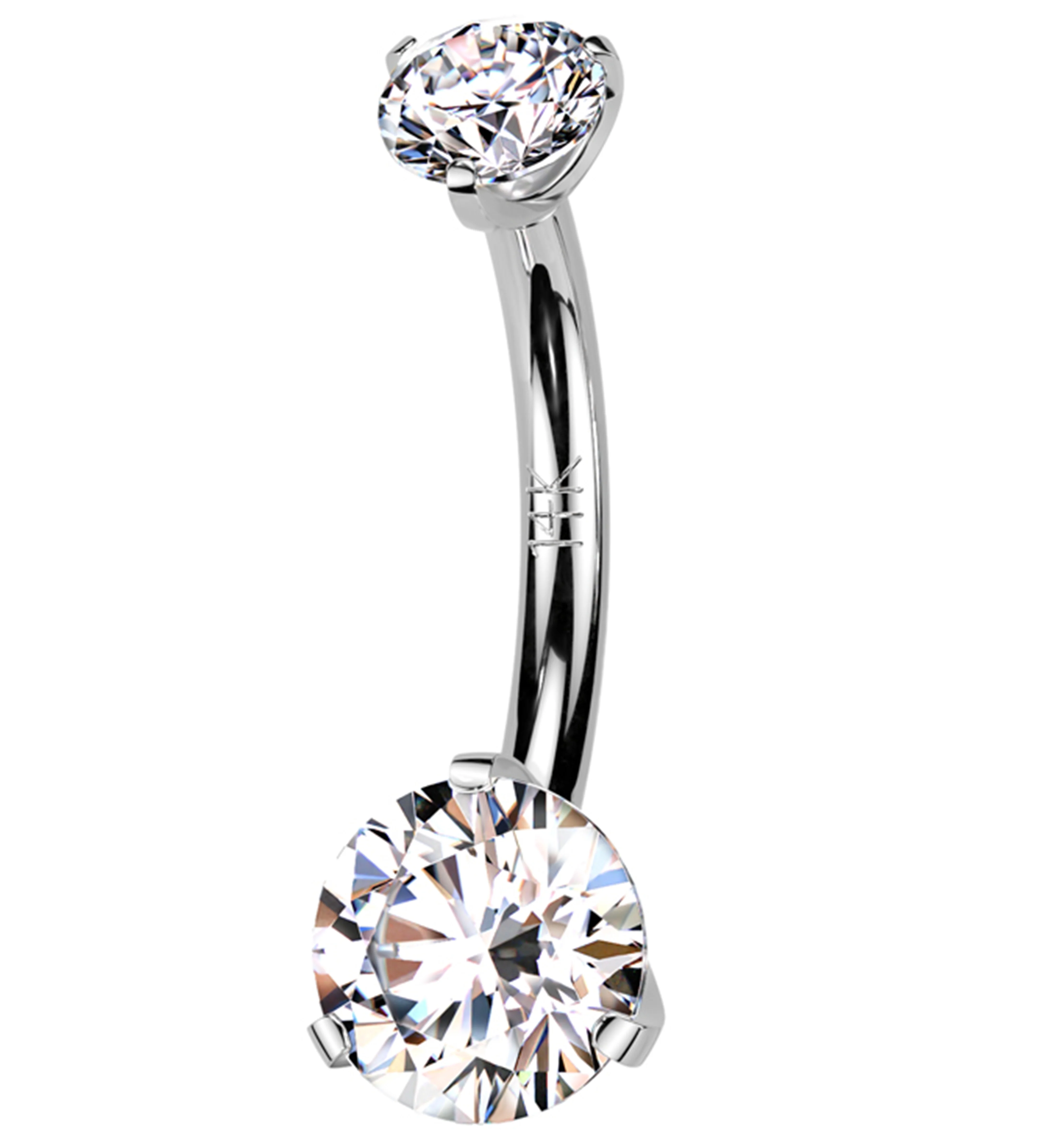 14kt White Gold Double Prong Clear CZ Belly Button Ring - Mrs Treak
