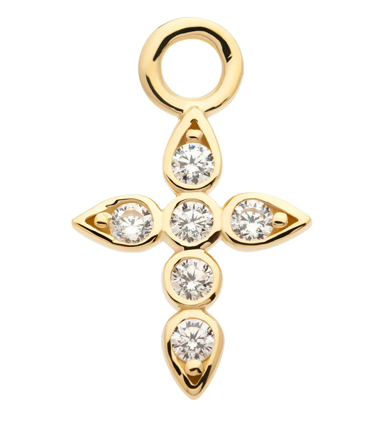 14kt Gold Bezel CZ Cross Charm - Mrs Treak