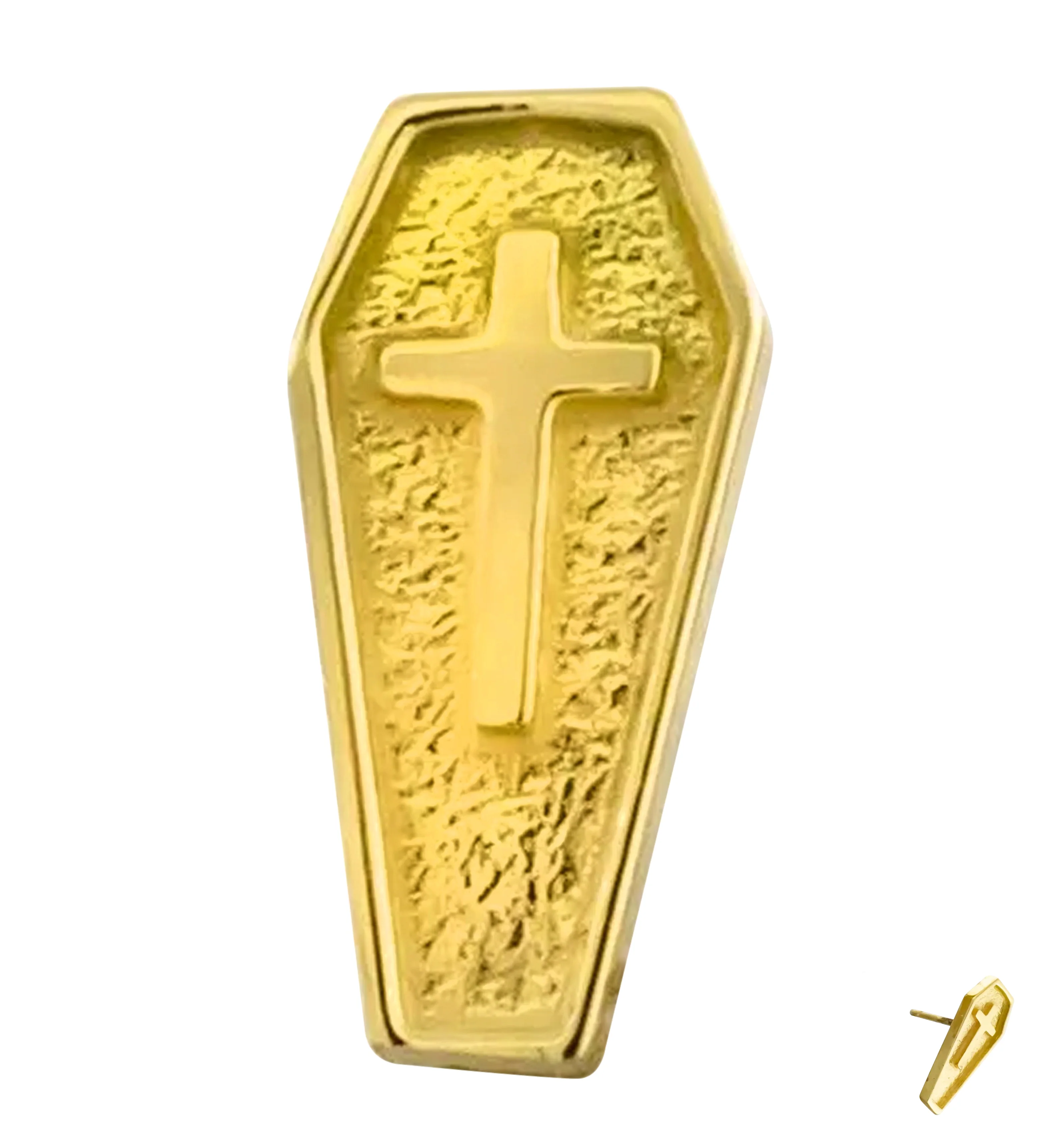 18kt Gold Coffin Cross Threadless Titanium Top - Mrs Treak