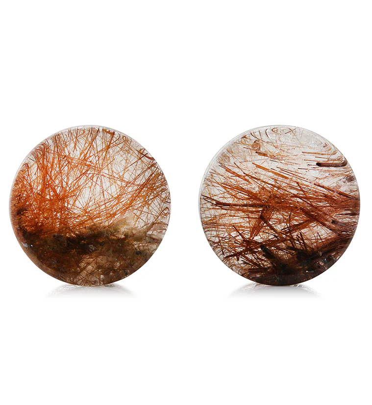 Rutilated Quartz Stone Plugs 1 Inch (25mm) Version 3 - Mrs Treak