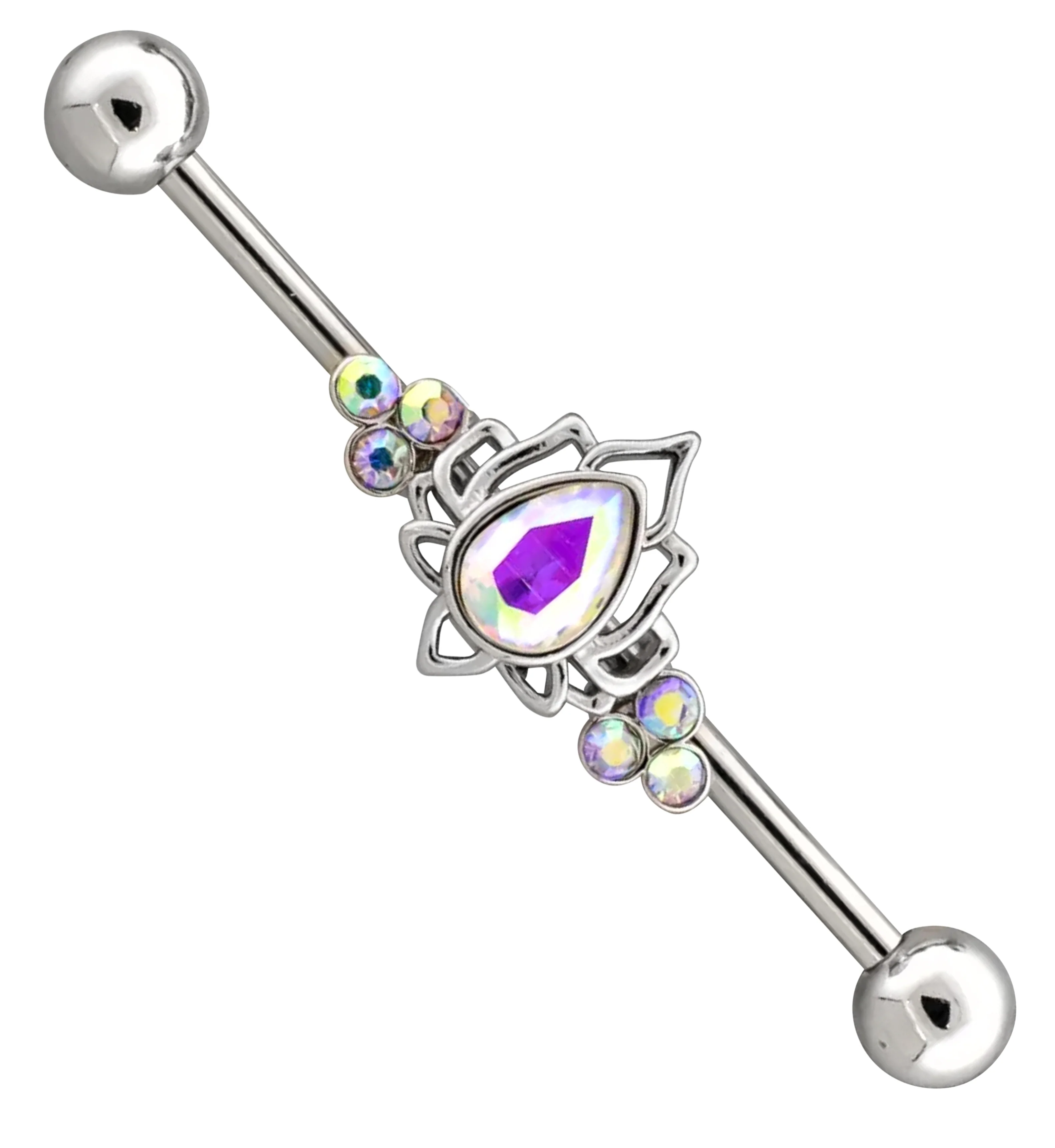 Rainbow Aurora Lotus Stainless Steel Industrial Barbell - Mrs Treak