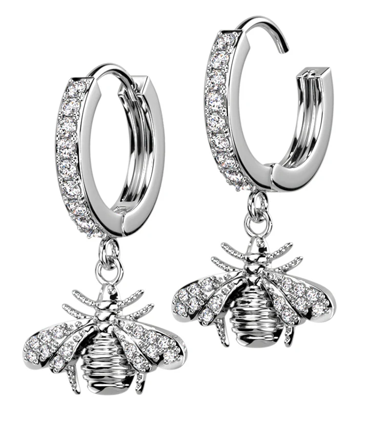 Bee CZ Stainless Steel Hoop Earrings - Mrs Treak