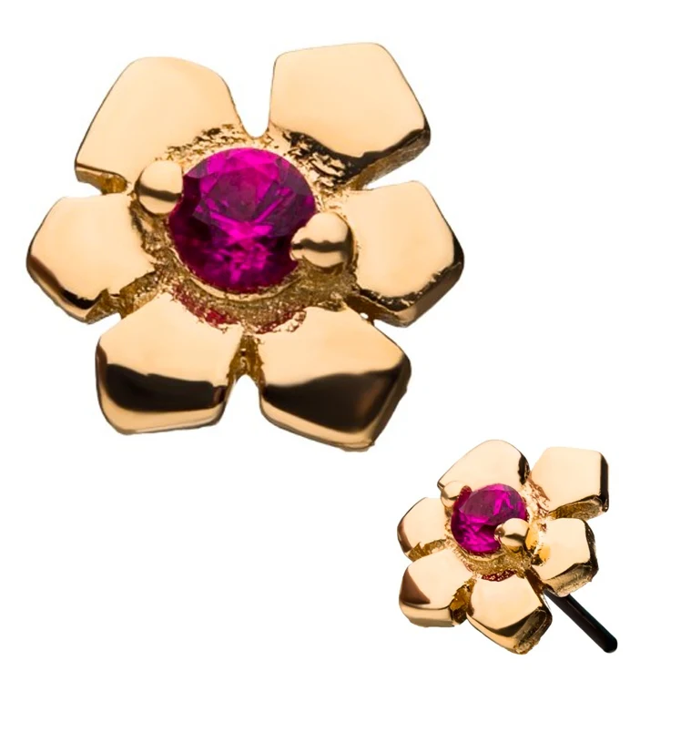 14kt Gold Pink Gem Flower Threadless Top - Mrs Treak