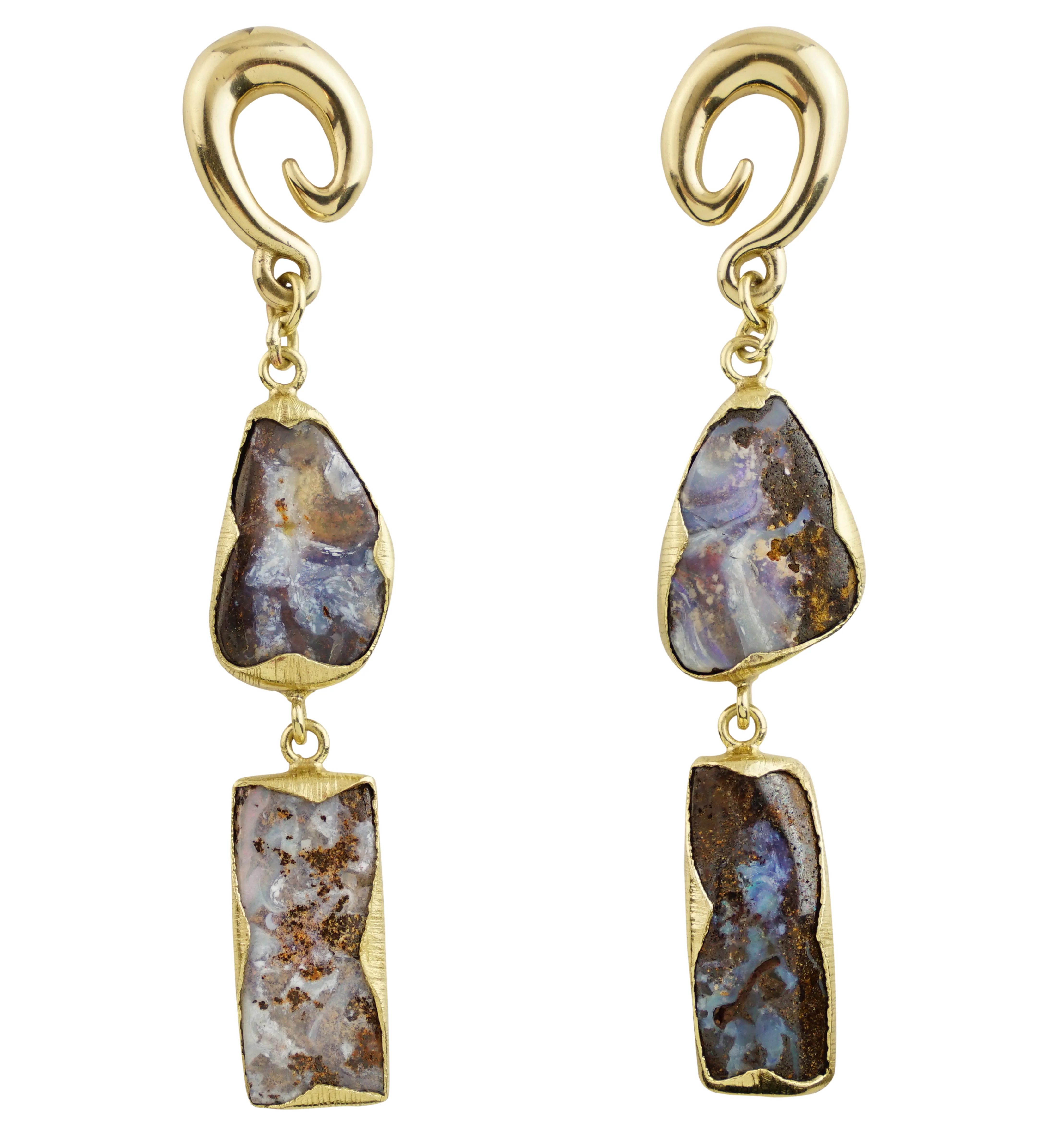 Double Boulder Opal Brass Ear Weights/Hangers Version 8 - Mrs Treak