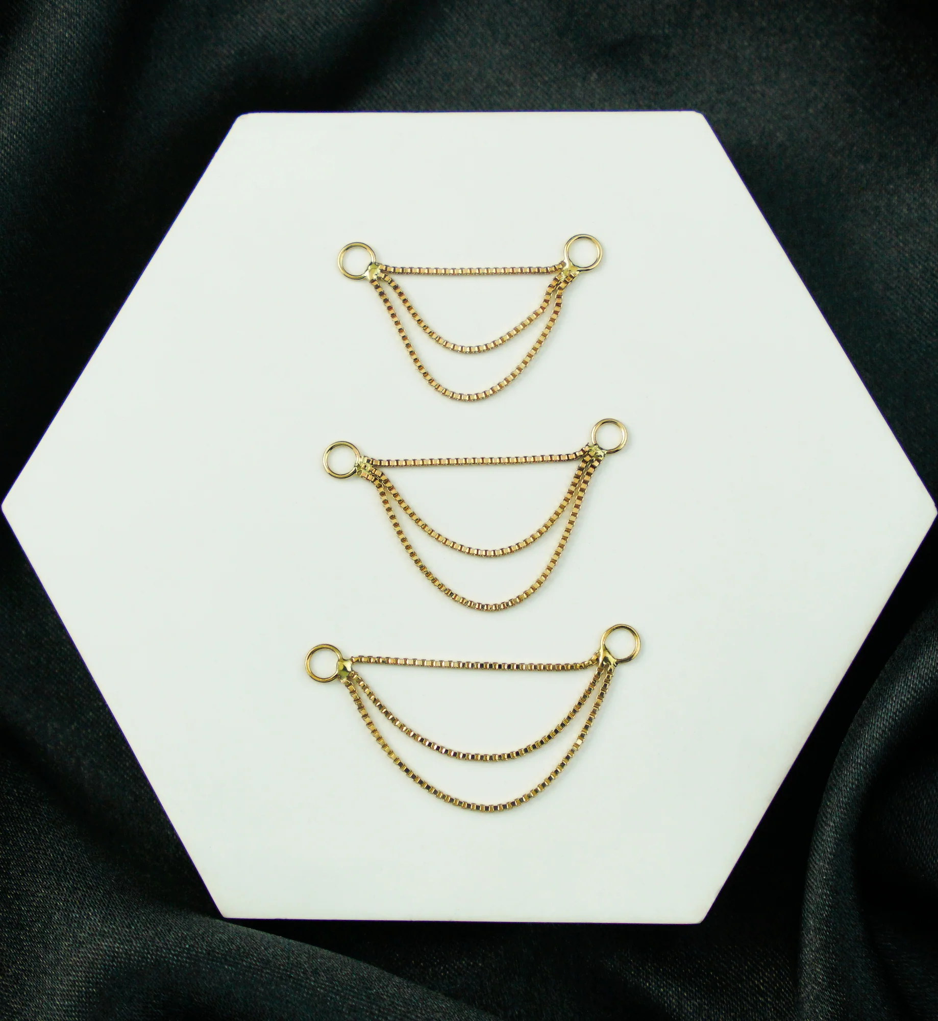 14kt Gold Triple Box Nose & Cartilage Piercing Chain - Mrs Treak