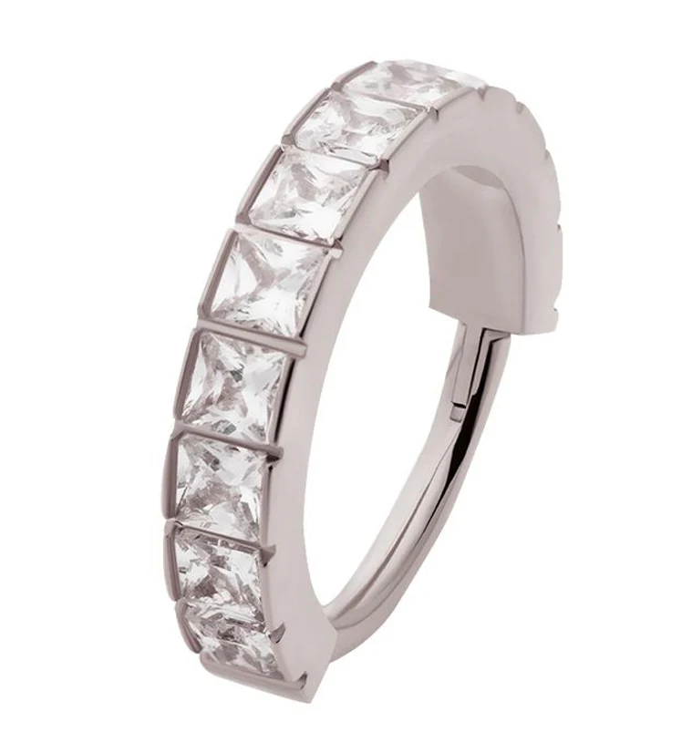 Square CZ Row Stainless Steel Hinged Segment Ring - Mrs Treak