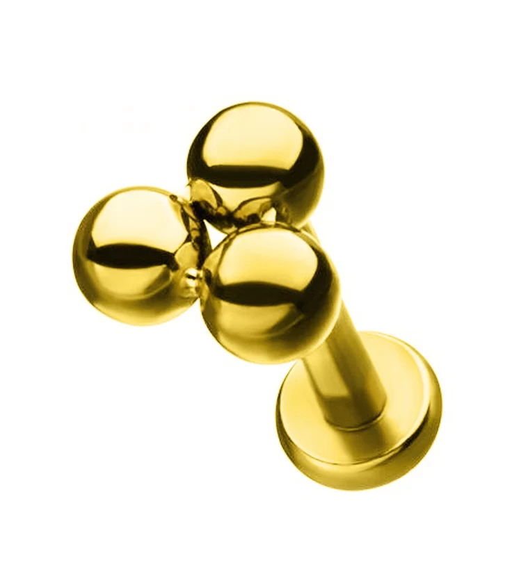 18G Gold PVD Triple Bead Labret - Mrs Treak