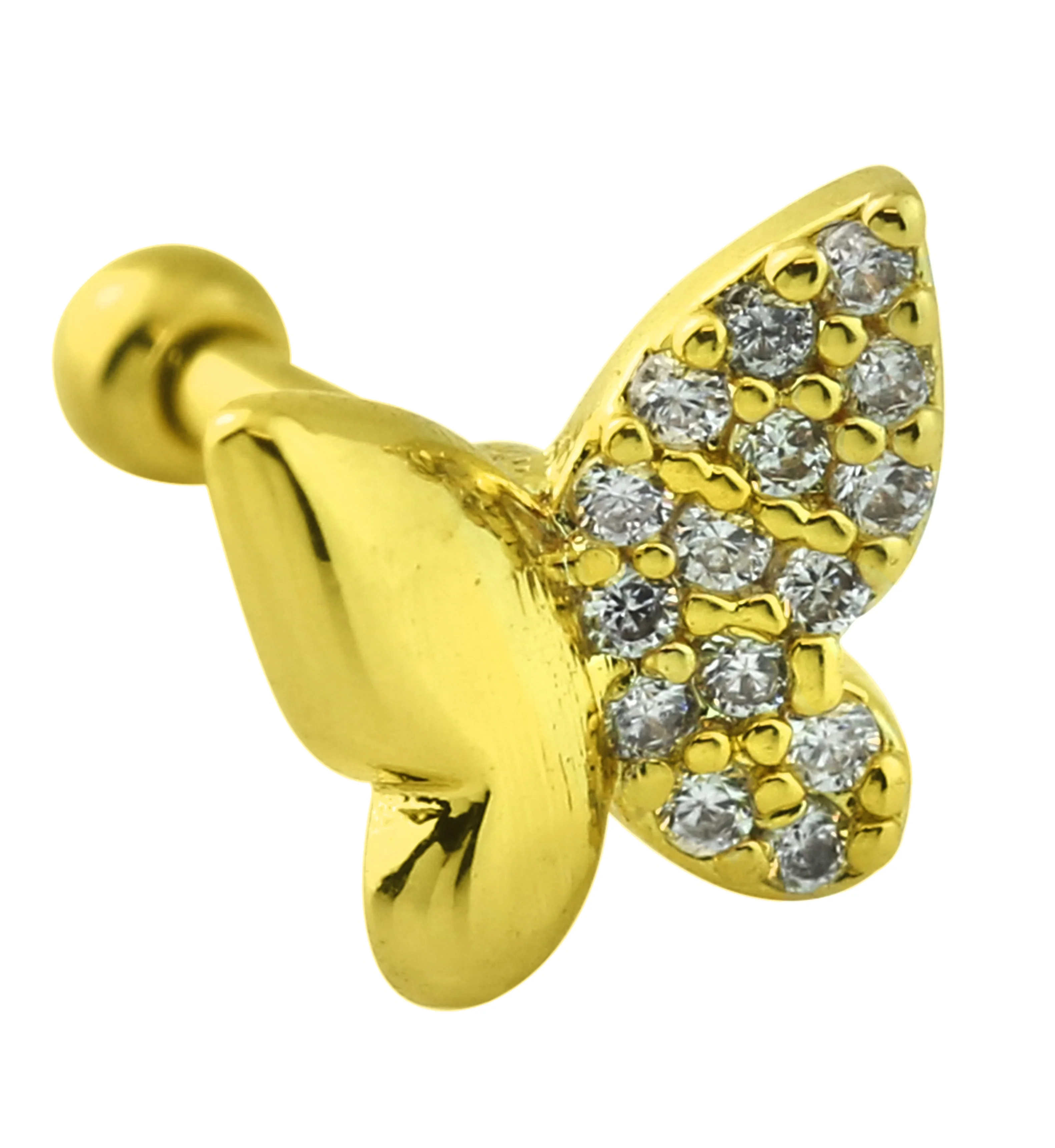 Gold PVD Butterfly Half Pave Clear CZ Cartilage Barbell - Mrs Treak
