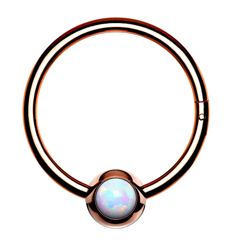 Rose Gold PVD Opalite Hinged Segment Hoop Ring - Mrs Treak