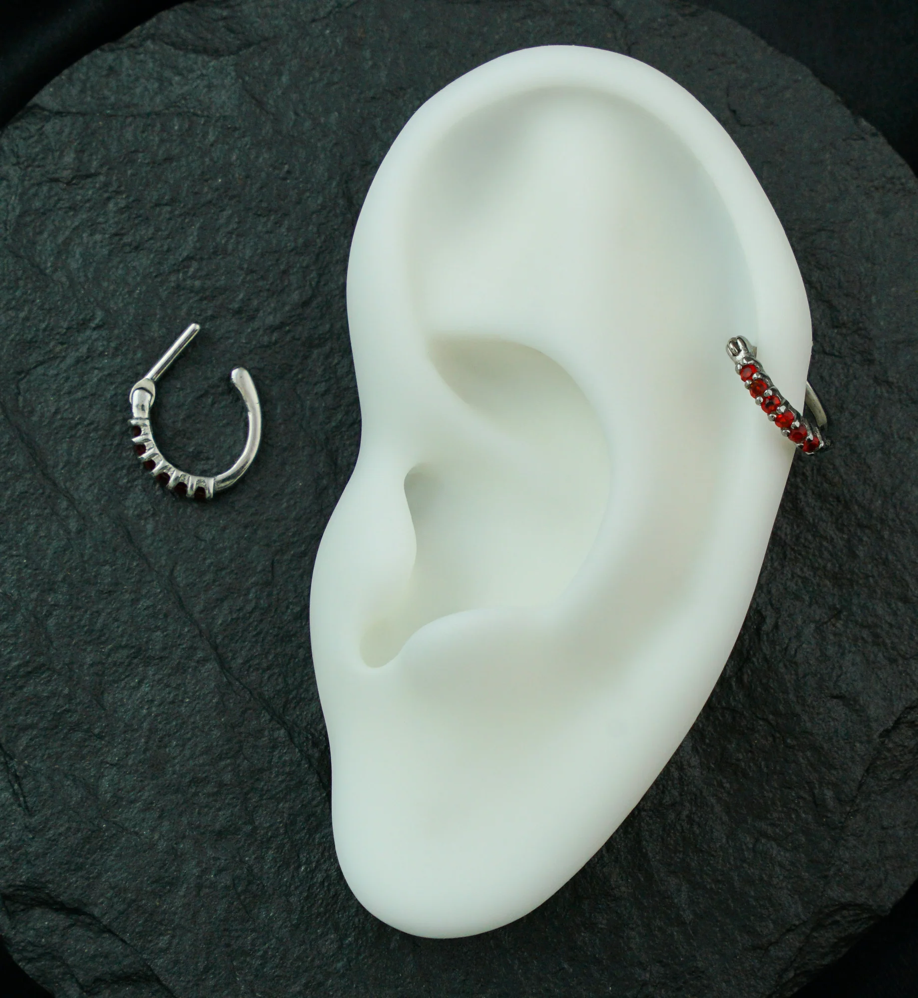 Side-Facing Red CZ Stainless Steel Hinged Segment D-Ring - Mrs Treak