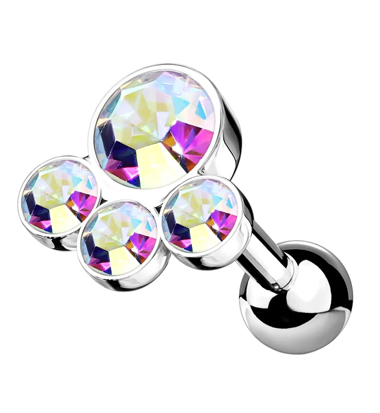 Quad Cluster Rainbow Aurora Gem Cartilage Barbell - Mrs Treak