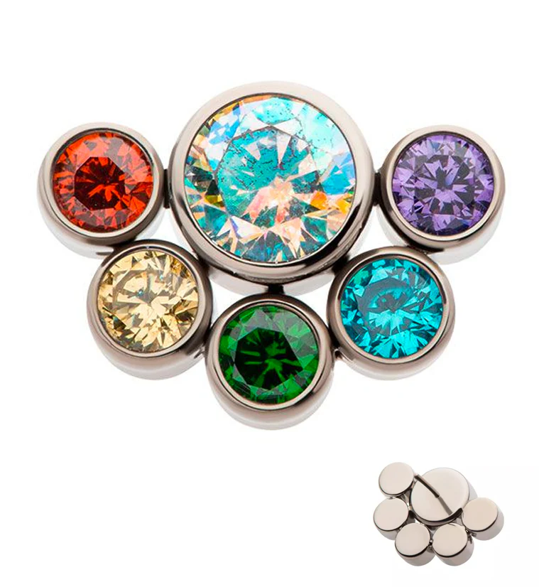 Hexad Rainbow CZ Threadless Titanium Top - Mrs Treak