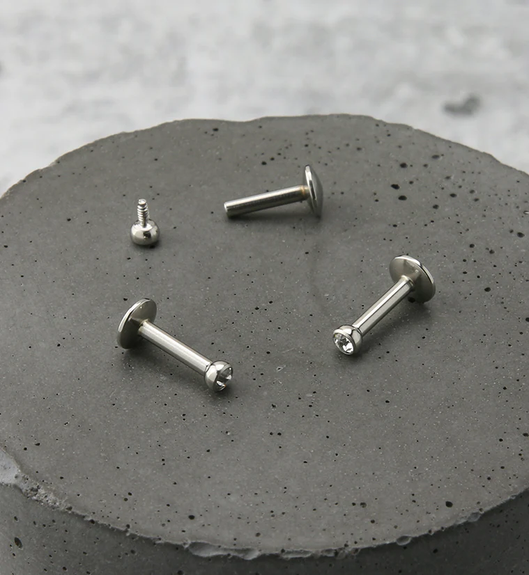 Clear CZ Bezel Labret Stud (Convex Disk) - Mrs Treak