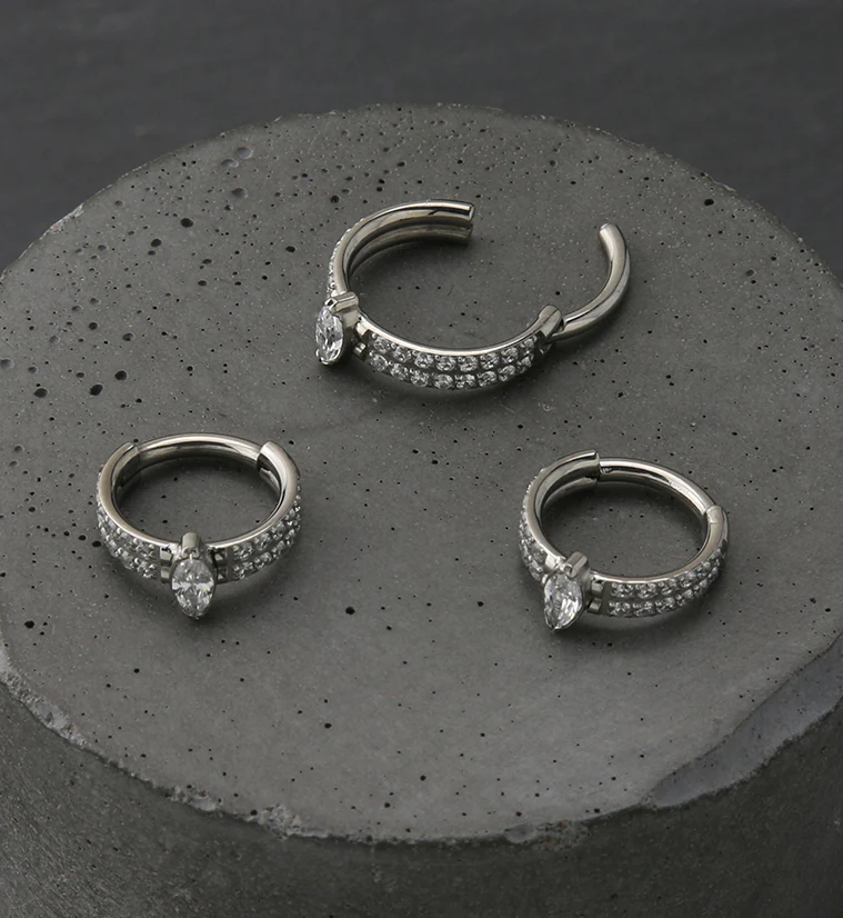 Bauble Double Line CZ Titanium Hinged Segment Ring - Mrs Treak