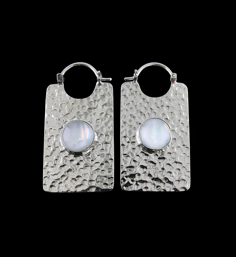 14G Lateral Iridescent Dichroic Glass White Brass Hangers - Earrings - Mrs Treak