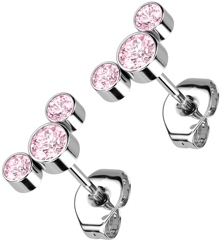 Triple Pink CZ Titanium Threadless Earrings - Mrs Treak