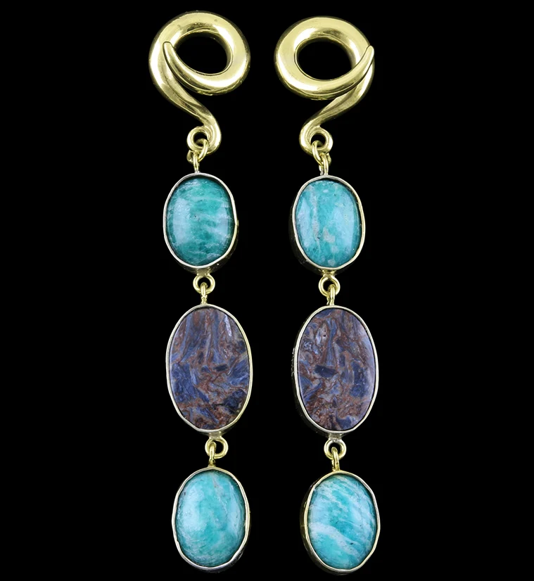 Double Amazonite X Pietersite Stone Ear Weights - Mrs Treak