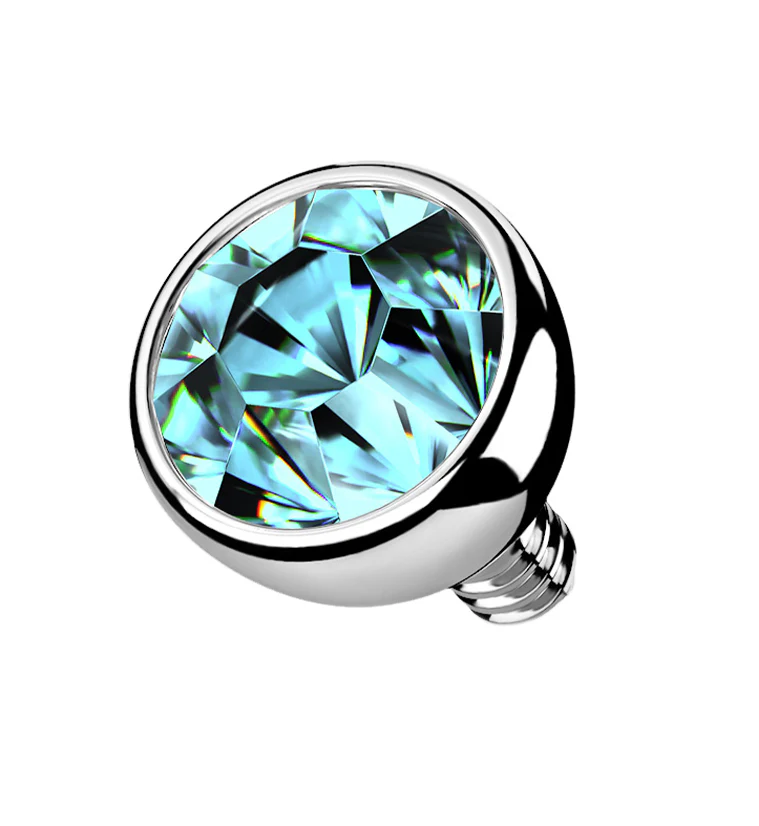 Bezel Aqua CZ Titanium Internally Threaded Top - Mrs Treak