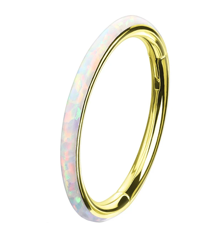 Gold PVD Opalite Orbed Hinged Segment Ring - Mrs Treak