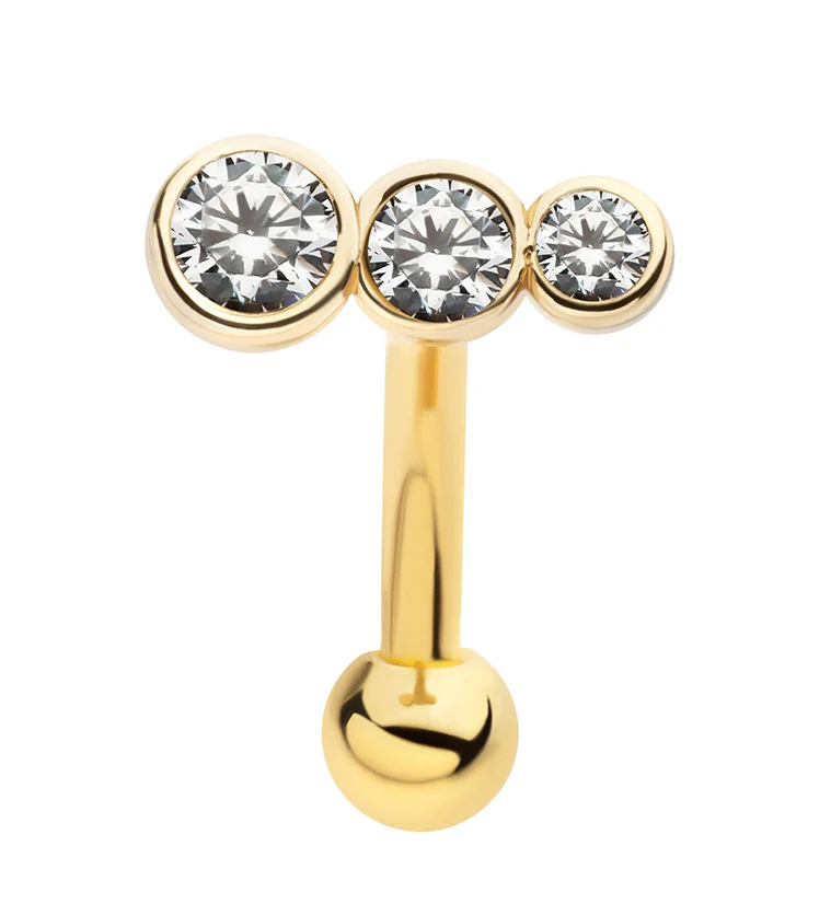 Gold PVD Descend Clear CZ Curved Barbell - Mrs Treak