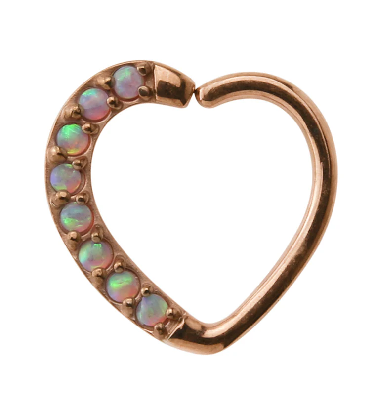 16G Rose Gold PVD Pink Opalite Annealed Heart Daith - Cartilage Ring - Mrs Treak