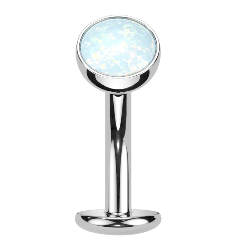 White Opalite Titanium Threadless Floating Belly Button Ring (Convex Disk) - Mrs Treak