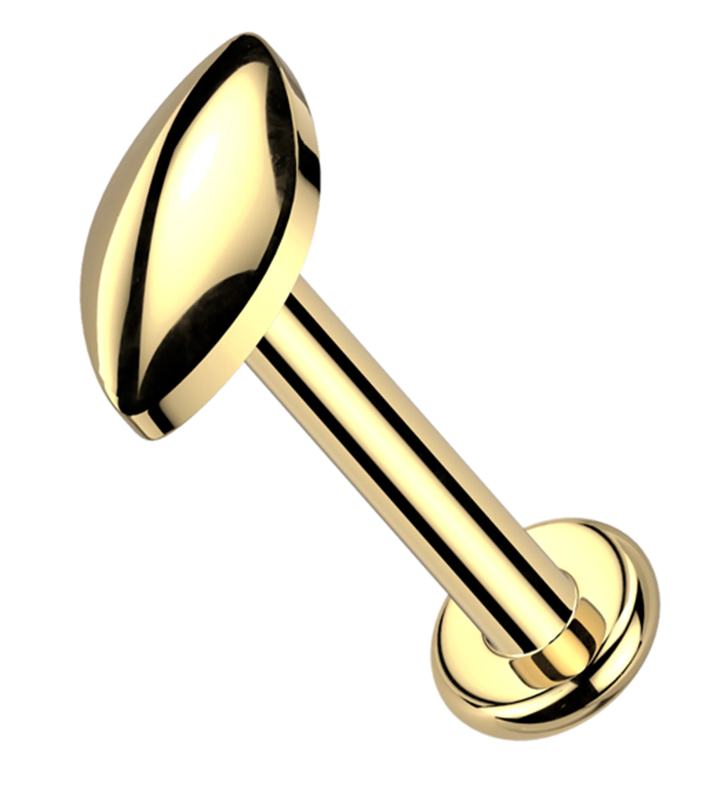 Gold PVD Compact Marquise Internally Threaded Titanium Flat Disk Labret - Mrs Treak