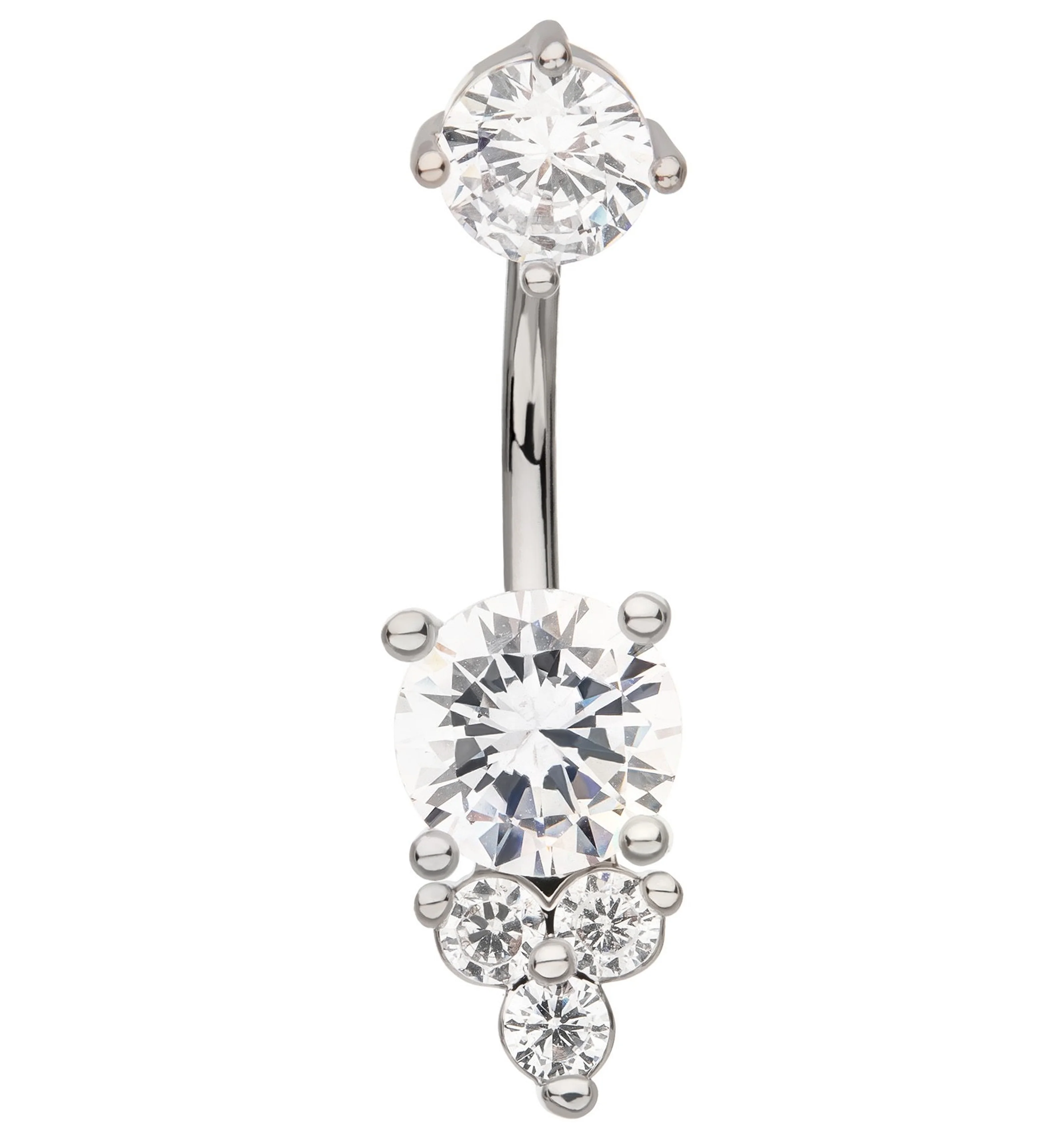 Trinity Bottom Clear CZ Stainless Steel Belly Button Ring - Mrs Treak