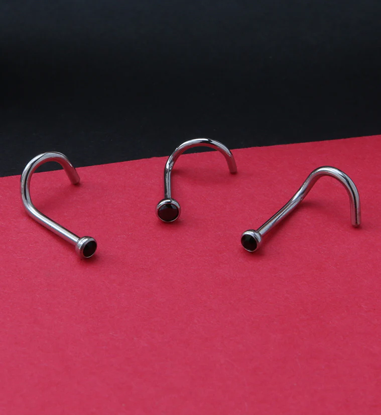 Black Gem Nose Screw Ring - Mrs Treak