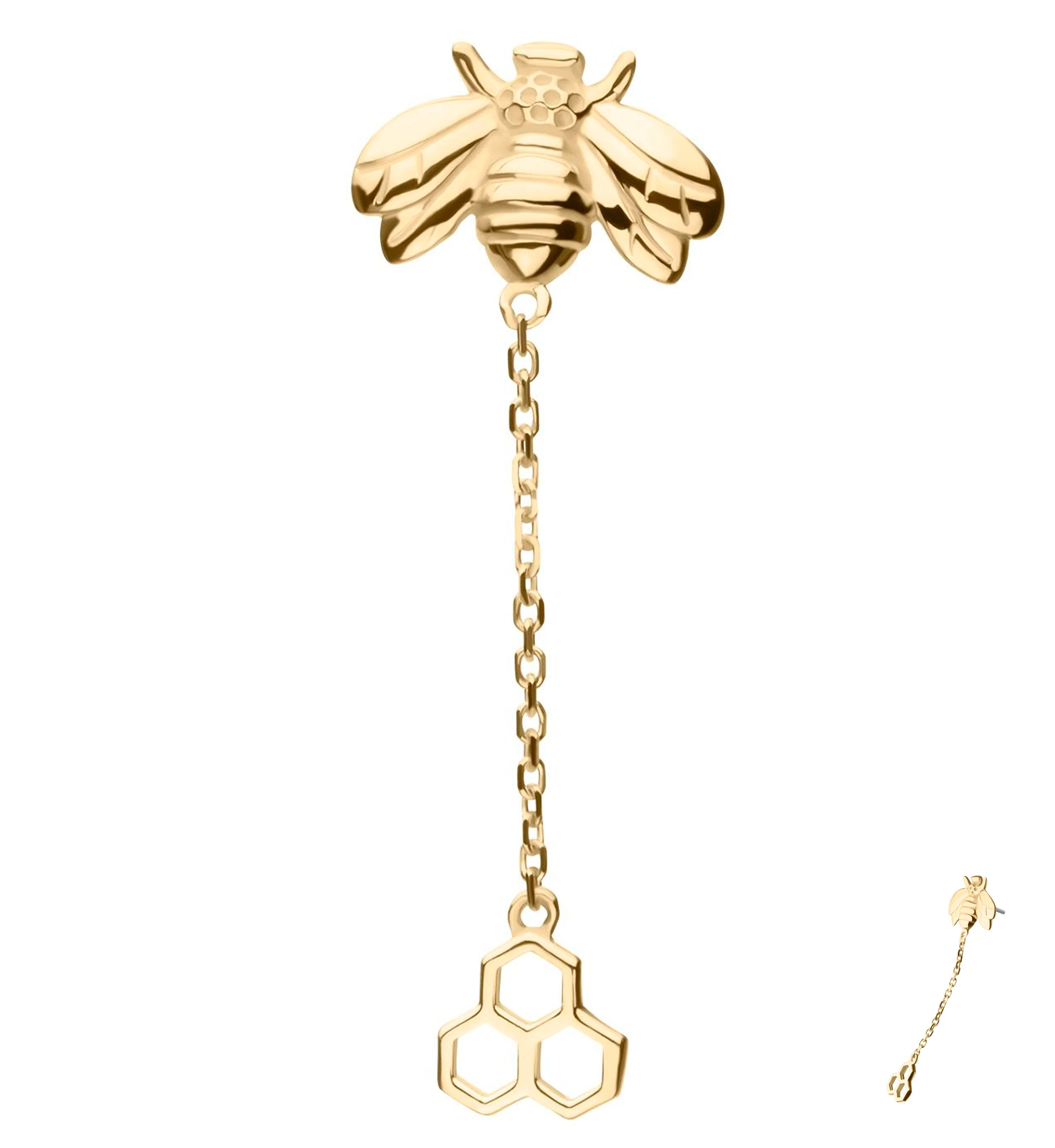 14kt Gold Bee Dangle Honeycomb Threadless Top - Mrs Treak
