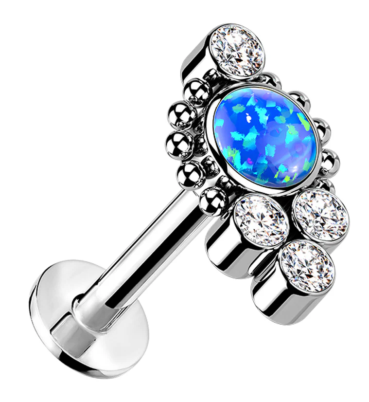 Beaded Rim Blue Opalite Titanium Threadless Labret - Mrs Treak