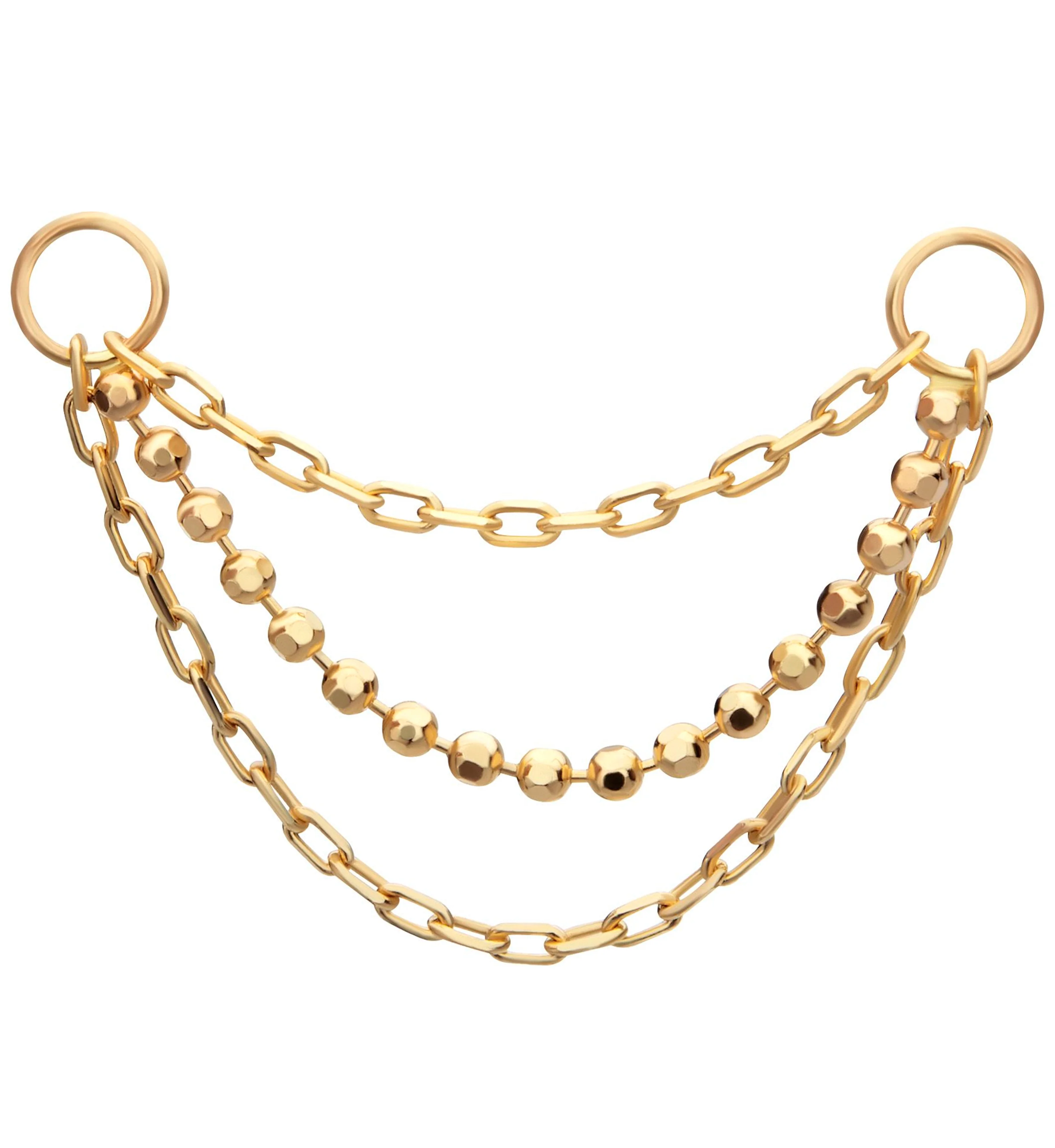 14kt Gold Triple Link And Bead Nose & Cartilage Piercing Chain - Mrs Treak