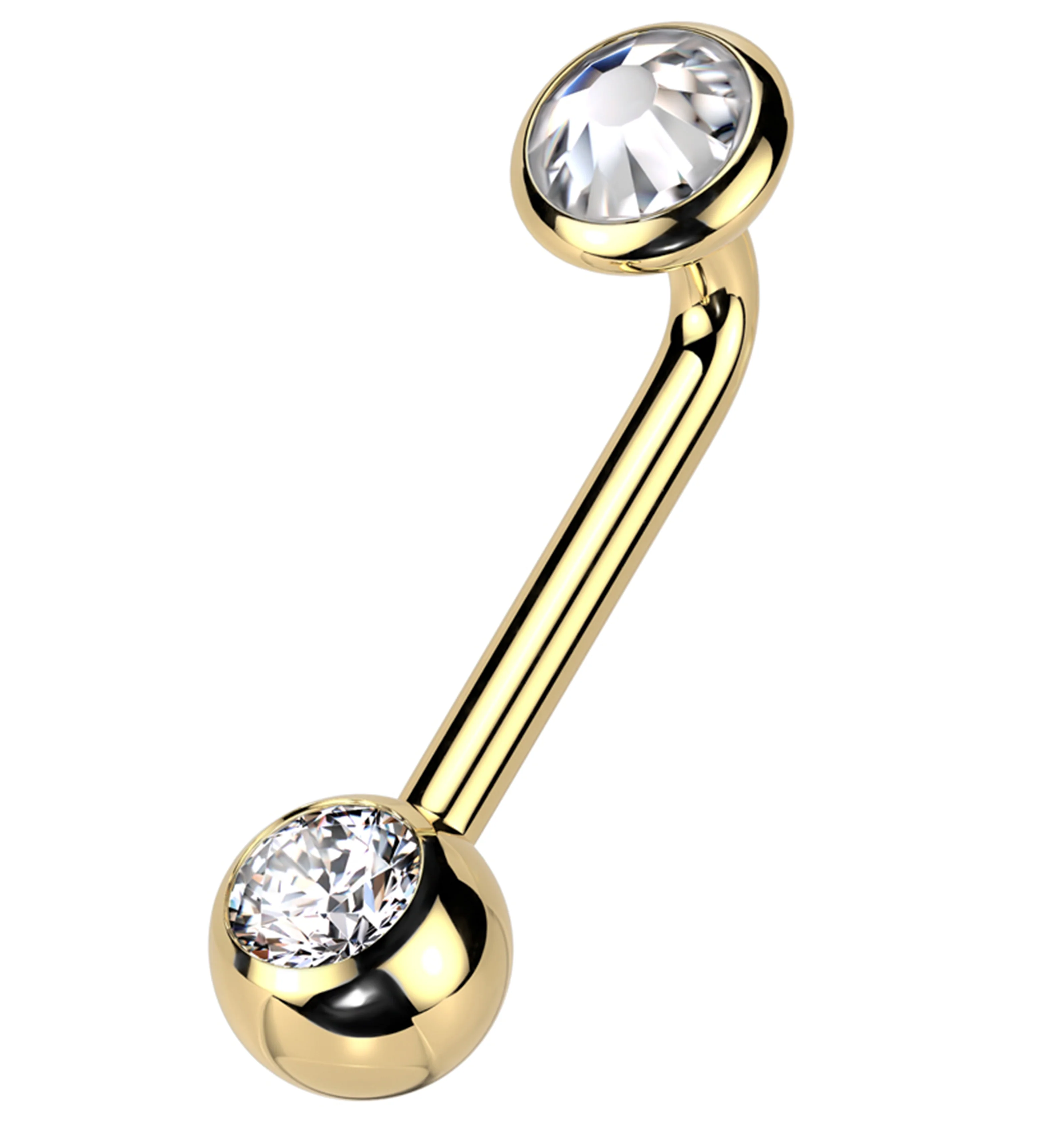 Gold PVD Clear CZ Vertical Clitoral Hood Internally Threaded Titanium Barbell - Mrs Treak