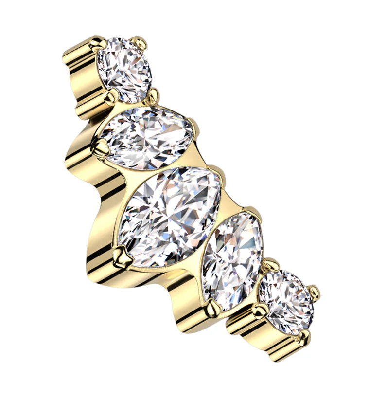 Gold PVD Coronal Clear CZ Internally Threaded Titanium Top - Mrs Treak