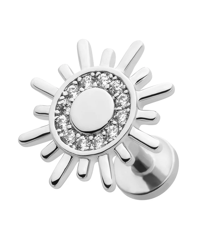 Solar Burst CZ Stainless Steel Threadless Labret - Mrs Treak