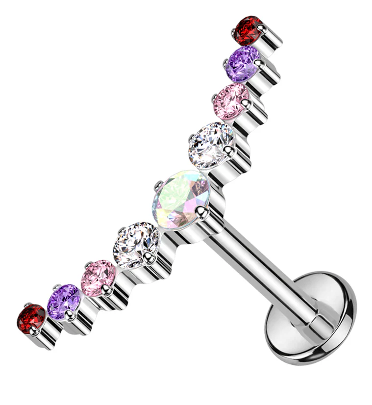 Arc Rainbow CZ Titanium Internally Threaded Labret - Mrs Treak