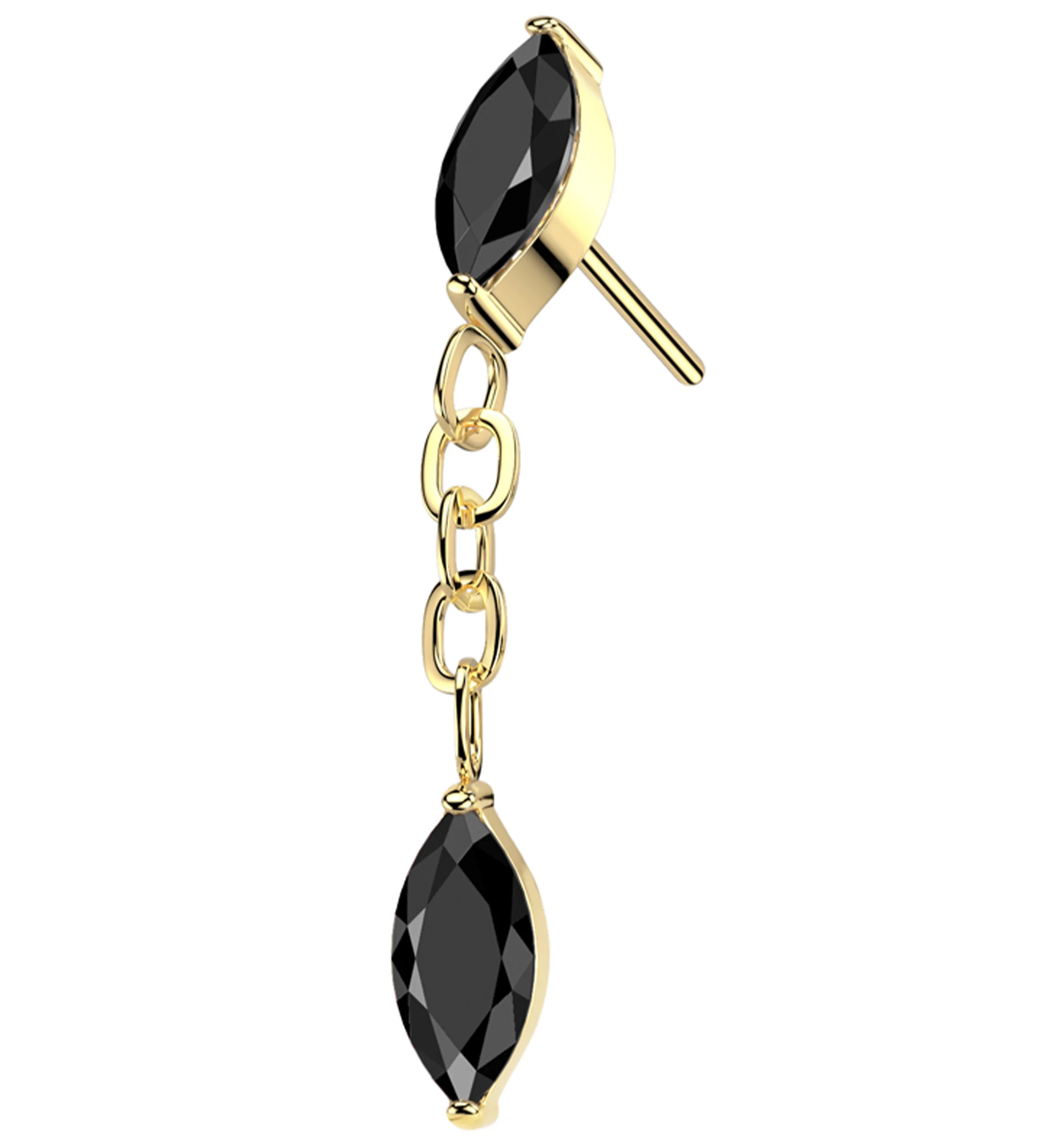 Gold PVD Teardrop Chain Link Dangle Black CZ Titanium Threadless Top - Mrs Treak