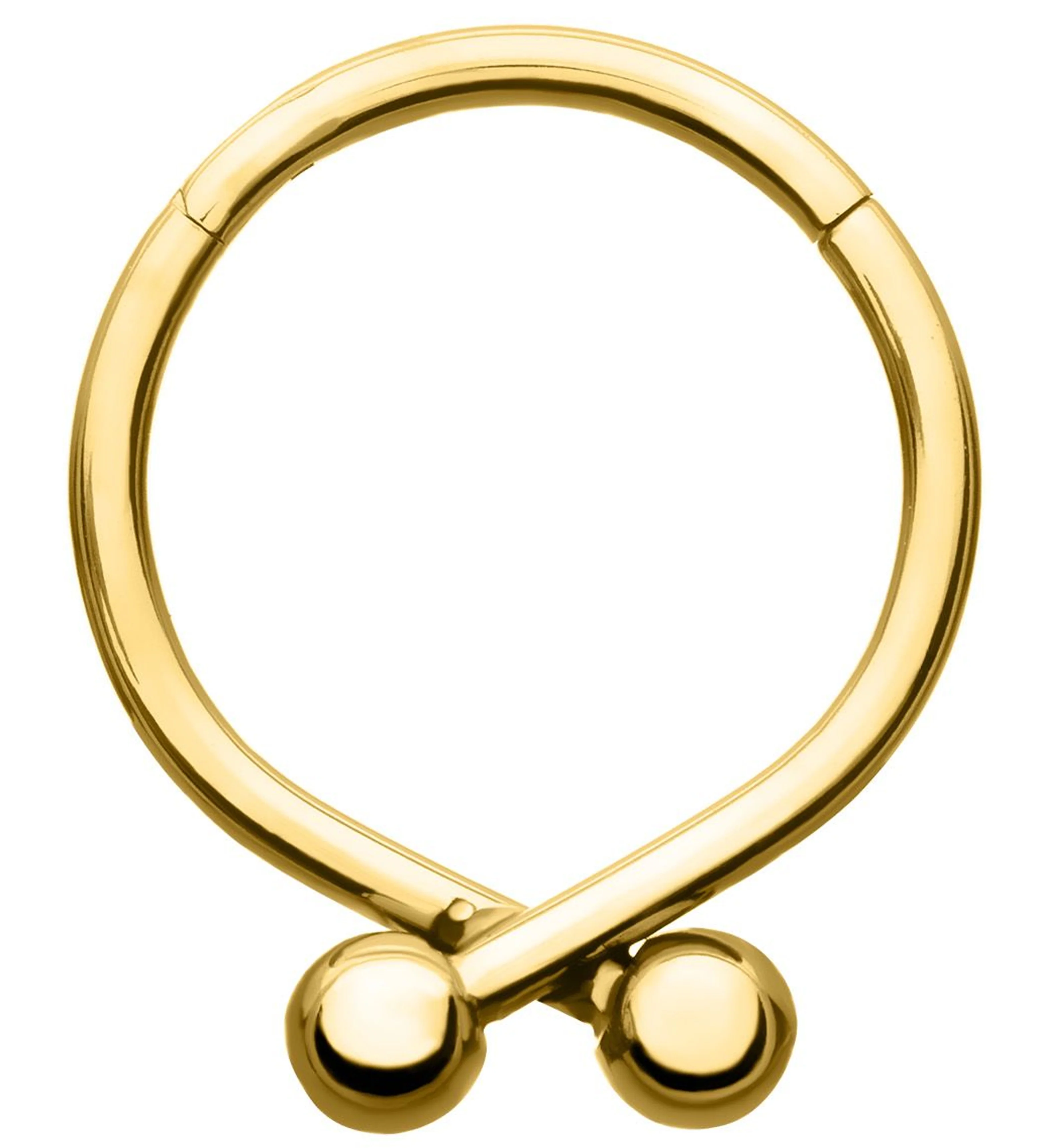 24kt Gold PVD Criss-Cross Balls Titanium Hinged Segment Ring - Mrs Treak