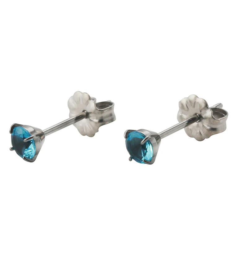 Aqua Swarovski Gem Prong Titanium Earrings - Mrs Treak