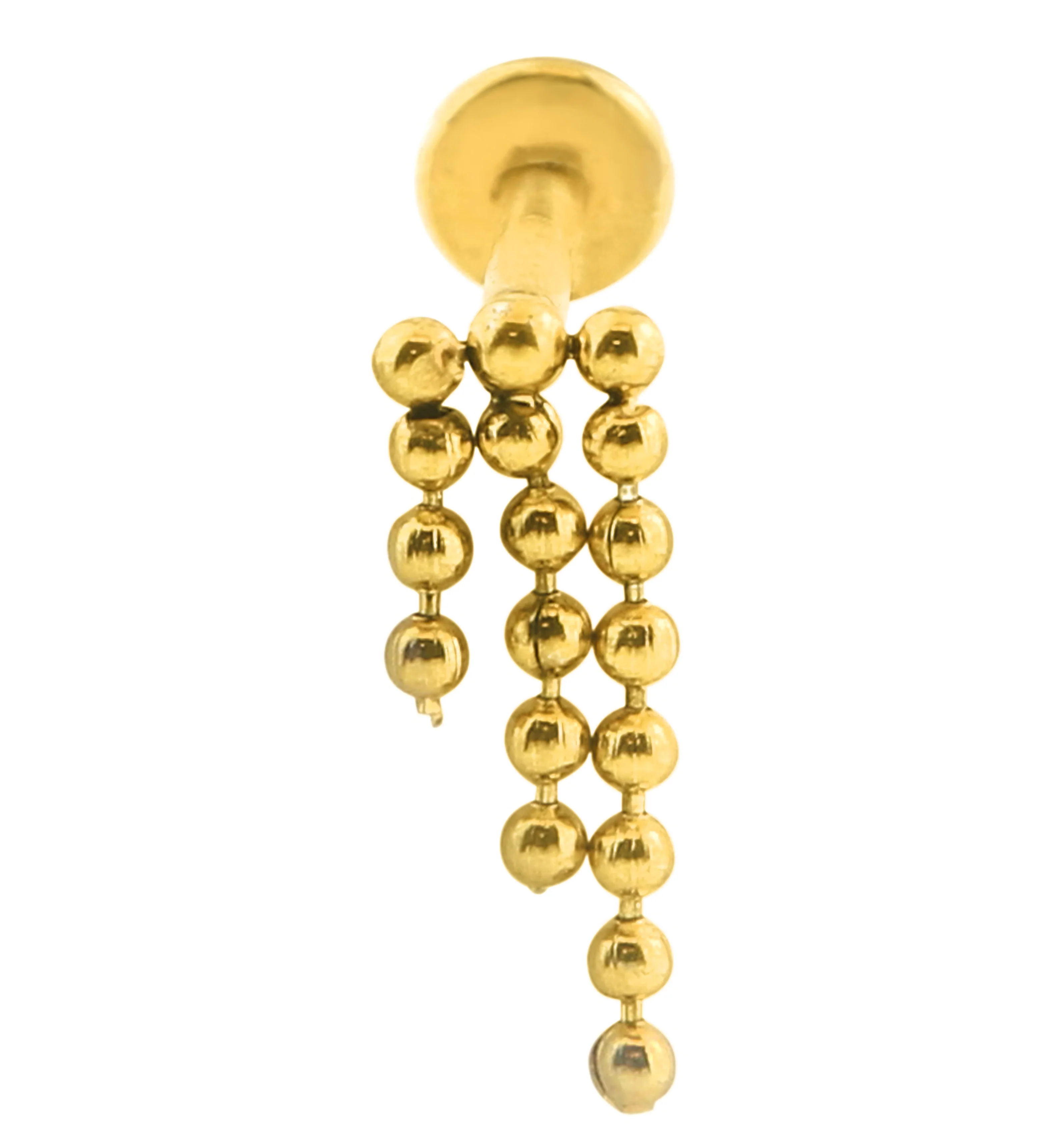 Descend Triple Beaded Dangle Internally Threaded Stainless Steel Labret (Right) - Mrs Treak